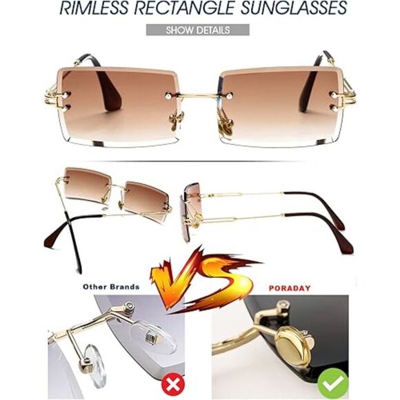 Unisex Rectangle Sunglasses for Men and Women Vintage Rimless Candy Color main image 5